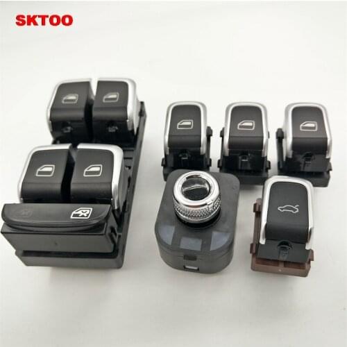 SKTOO Chrome Master Window Lifter Switch+Trunk Switch+ Side Mirror Switch with folding For Audi Q5 B8 B9 A4 A5 8KD 959 851A