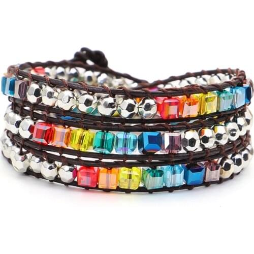 Strand Wrap Bracelet with Natural Stones Multi Color Vintage Beads Weaving Statement Vegan Bracelet Jewelry