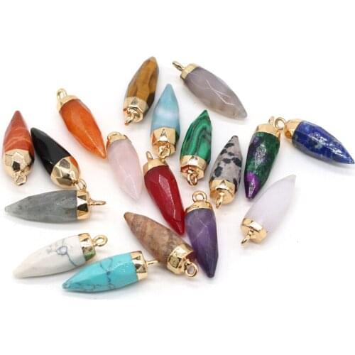 Natural Stone Pendants Cone Shape Lapis lazuli Turquoise Quartz for Jewelry Making Women Elegant Necklace Earrings Crafts