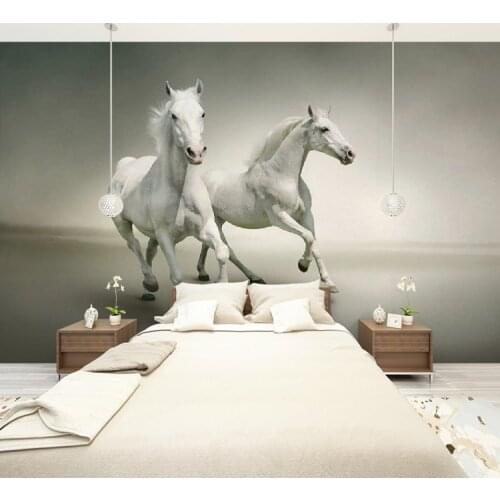 Custom 3D Photo Mural White Horse Galloping Removable Wall Papers Self-adhesive Vinyl Wall Sticker Art Home Decor Mural