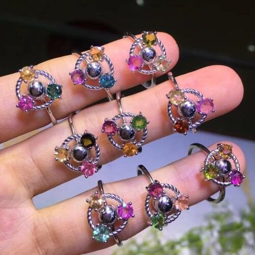 Supply Natural Tourmaline Rotating Ring 925 Silver Inlay Fine and Elegant Female Ring