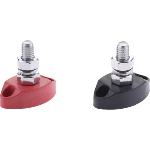 2pcs Positive Insulated Battery Power Junction Post Block 1/4 inch 6mm Thread for Truck RV Boat, Stainless Steel (Red+Black)