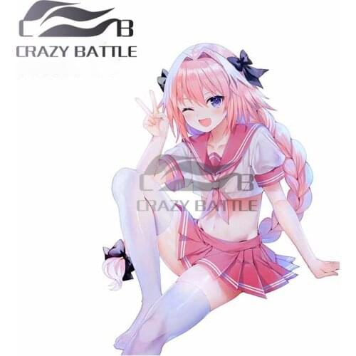 Crazy Battle 13 x 9.6cm Fate Apocrypha Astolfo Pink Uniform Car Stickers VAN Motorcycle Trunk Decal Anime Personality Graphics