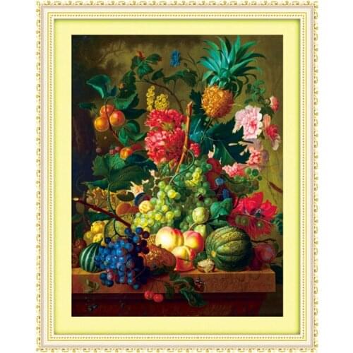 11CT Stamped Printed Cross Stitch,Sets For Embroidery Kit Full Cross-Stitching Cotton & Silk Floss Fruits