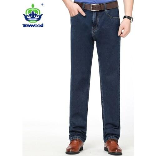 High Quality 100% Cotton Mens Business Jeans Classic Plus Size Loose Straight Denim Black Blue Pants Blue Work Trousers Male 40