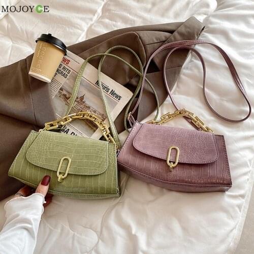 Women Alligator Pattern Chain Handbag Casual Solid Color PU Thick Crossbody Bags Luxury Designer Female Summer Handbags
