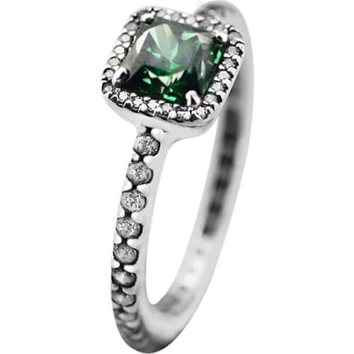 Ring Timeless Elegance Silver Rings For Women Men with GREEN CZ Anel Feminino 100% 925 Jewelry Sterling Silver Anillos Wedding