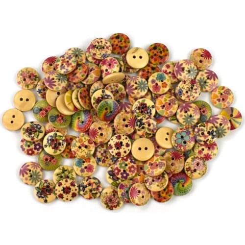 100PCS 15mm 2-Holes Wooden Decorative Buttons Round Sewing Wood Button for Scrapbooking Handmade Craft Supplies