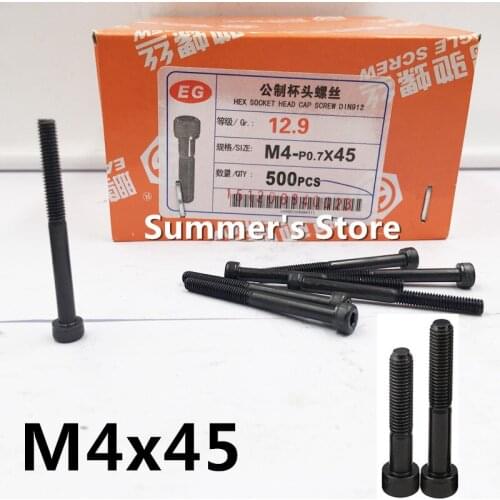 20pcs/lot DIN912 M4 Alloy Steel screw Hex Socket Head Cap Screw M4*45mm black long screw bolt M4 screw 45mm