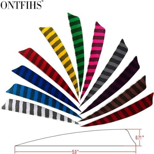 50 Pcs /Lot ONTFIHS 5 Inches Arrow Real Turkey Feathers Shield Cut Striped 5'' Fletching Archery Diy Accessories