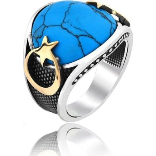 925 Silver Ottoman Rings Moon Star for Men Resurrection Ertugrul Rings for Man