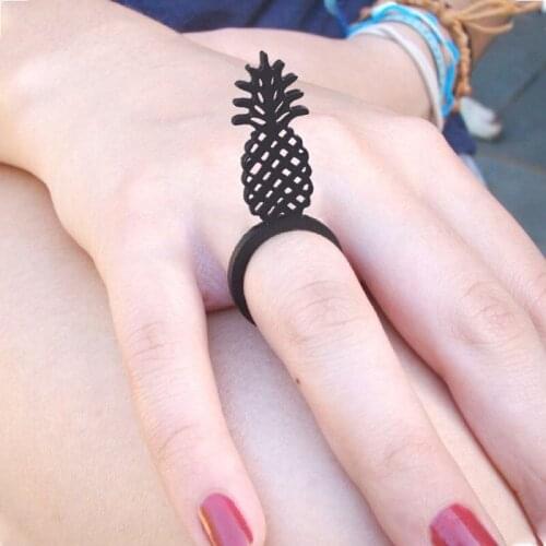 Pineapple Acrylic Ring Black Openwork Pineapple Fruit Cute Soft Multi Size Retro Rings Women Fashion Party Personality Jewelry
