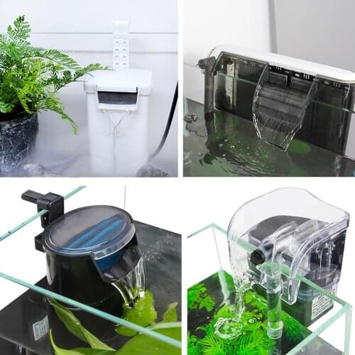 Aquarium External Hanging Filter Fish Tank Waterfall Filter Built-In Low Water Level Power Filter Surface Skimmer Water Air Pump