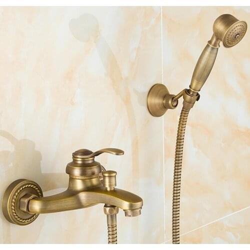 European Style Antique Retro Bathroom Shower Faucet Copper Brass Luxury Shower Set with Hand Shower Antique Bathtub Crane ZR006