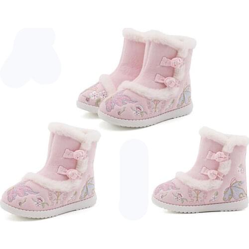 New child Fashion Classic Chinese style Hanfu embroidered shoes Girls winter warm boots Baby boots