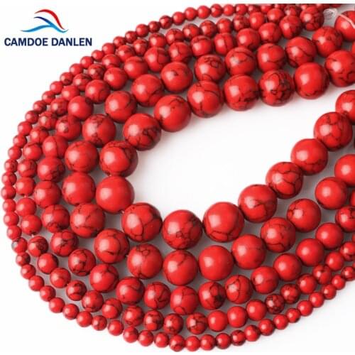 CAMDOE DANLE Natural Stone Beads 4 6 8 10 12mm Red Turquoises Bead Fit Diy Necklace Bracelet Fashion Jewelry Making Wholesale