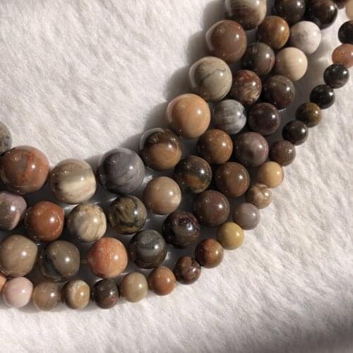 Natural Petrified Wood Fossi l Jaspe r Bead Beads, Crystal Beads,Semi Gem stone Beads, 6mm 8mm 10mm Round Beads,1string 15.5"