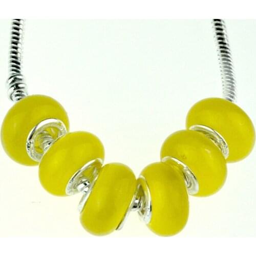 50pcs/lot 9*14mm Yellow Cat Eye Beads Big Hole Glass Beads Charm European Necklace Bracelet DIY Beads For Jewelry Making