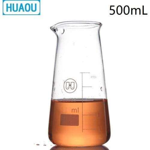 HUAOU 500mL Conical Beaker Triangle Borosilicate 3.3 Glass with Graduation Spout Measuring Cup Laboratory Chemistry Equipment