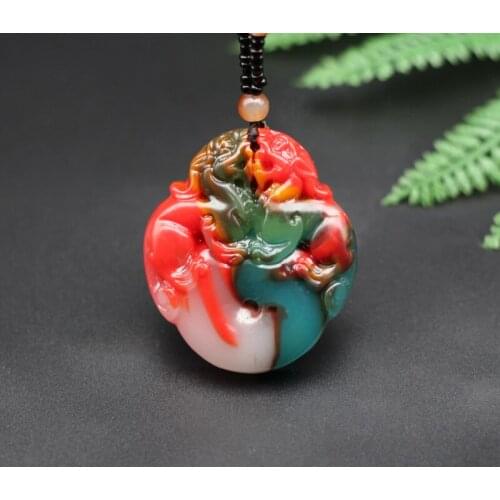 Chinese Natural Color Jade Pixiu Pendant Necklace Carved Charm Jadeite Jewelry Fashion Accessories Amulet for Men Women Gifts