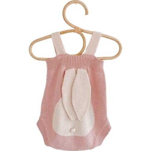 Newborn Boys Girls Rabbit Ears Romper Baby Knitted Rompers Color Matching Sleeveless Jumpsuit One-piece Outfits Baby Clothes