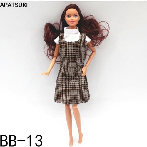 Brown Plaided Fashion Doll Clothes Set For Barbie Doll Outfits Classical Dress White Top 1/6 Dolls Accessories Kids Toys