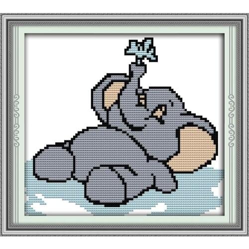 The elephant paddle cross stitch kit aida 14ct 11ct count printed canvas stitches embroidery DIY handmade needlework