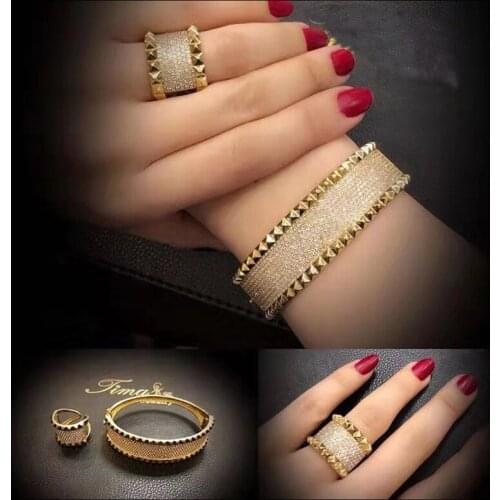 New Fashion Hip Hop Jewelry Women CZ Bangle and Ring Jewelry Set Gift Bracelet for Women and Men Luxury Gifts