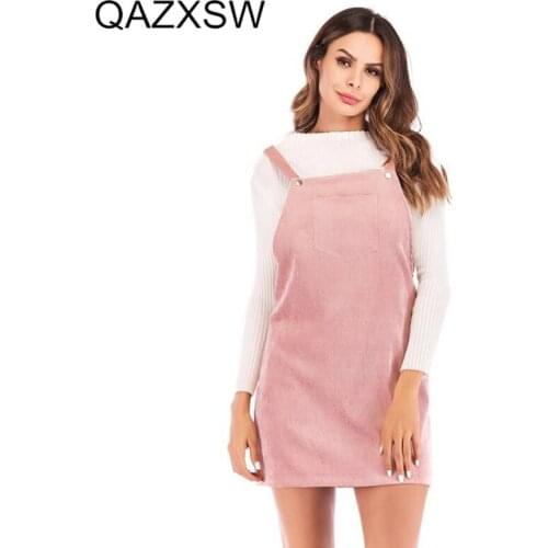 2019 New European American Spring Autumn Fashion Trendy Simple Corduroy Slim Thin Solid Sleeveless Straps Women Dress ZW003