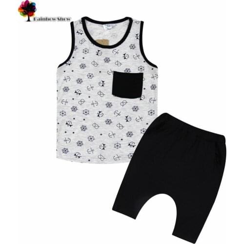 New Children Clothing Summer Boys Sets Anchors-printed Odile Cotton Sleeveless Vest and Short Sets