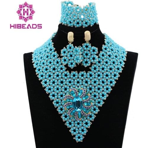 Latest Silver Seed Beads Indian Bridal Jewelry Sets Wedding Statement Necklace for Women Lace Jewelry Set Free Shipping ABL032