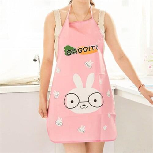 New Women Cartoon Waterproof PVC Oil-proof Apron Restaurant Anti Oil Stain Cooking Bib Sleeveless Neck Hanging For Kitchen Tools