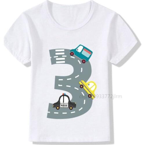 Boys Cute Car 1-9 Birthday Number Print T Shirt Children Birthday Boy Car Lover T-shirts Boy&Girl Funny Gift Tshirt Present