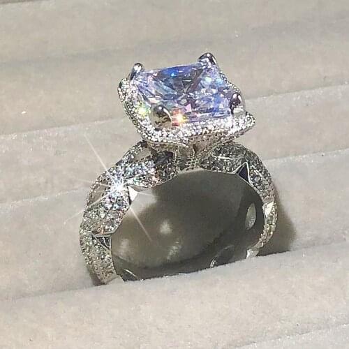 Original 925 Sterling Silver Rings For Women Luxury Dragon claws square Simulated Diamond Wedding Engagement Ring set Jewelry