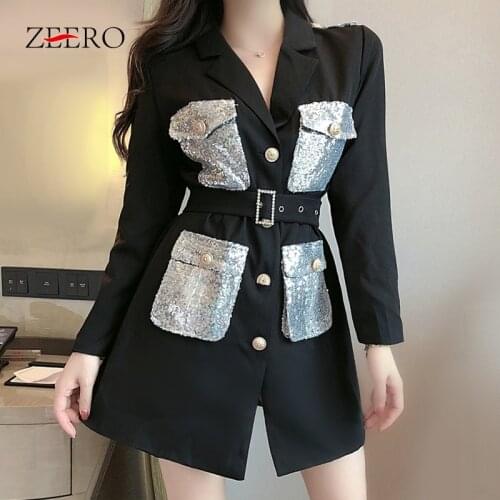 Autumn Spring Notched Collar Suquin Womens Balzers Ladies Sigle Breasted Pockets Long Coat Outerwear Jacket Female White Blazer