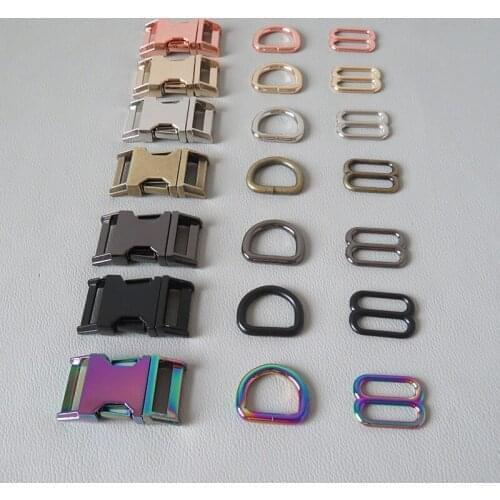 20Sets 20mm Webbing Pet Dog Collar Paracord Metal D Ring Slider Straps Belt Loop Side Release Buckle Accessory Outdoor Hardware