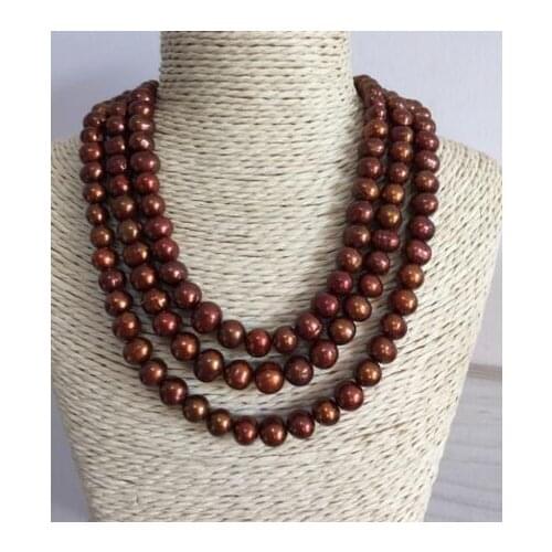 Triple strands 10-11mm south sea baroque chocolate pearl necklace 18"19"20" KKK