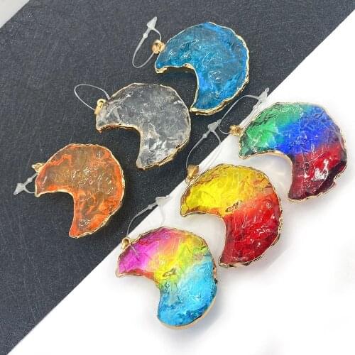 Natural Stone Pendant Crystal Necklace Colorful Moon Shape Cross Phnom Penh DIY Handmade Necklace Accessories Jewelry Charm