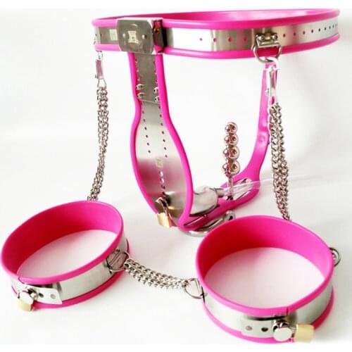 Stainless Steel Male Chastity Belt Device Sex Slave Bondage Set CBT Cock Cage Lock Pants Thigh Cuffs Anal Plug Adult Sex Toys