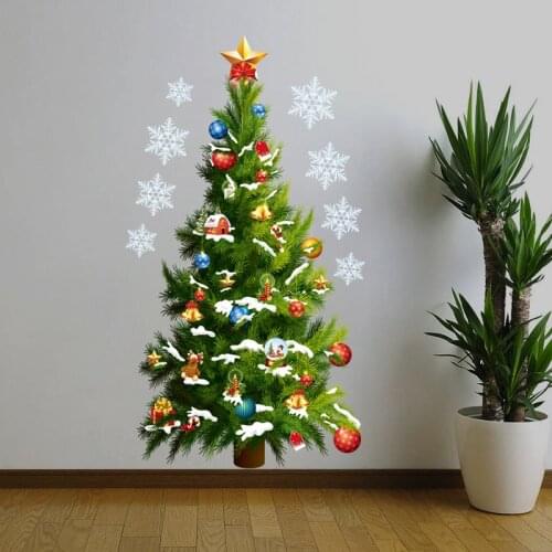 Christmas Trees with Gifts Festival Party Decoration Wall Stickers Stars Stickers for Home Decoration Party Decals Living Room