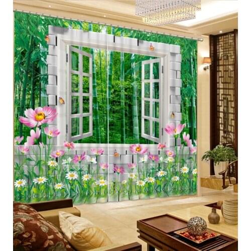 Modern living room curtains European Curtains Photo Painted 3D Curtain Living room green curtains