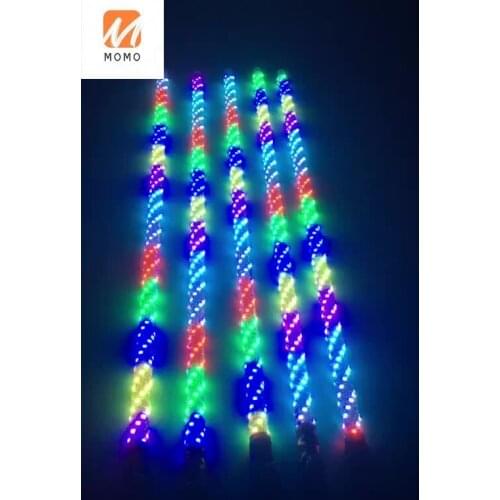 Spiral chasing color LED whip off-road vehicles with flag LED whips