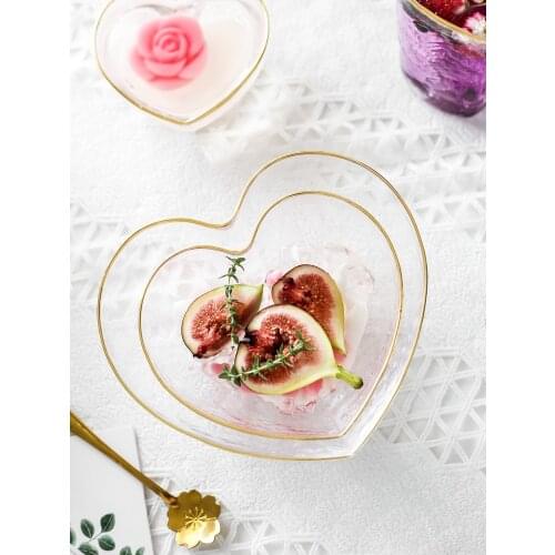 Glass Salad Bowl Transparent Dessert Plate Storage Heart Shape Nordic Phnom Penh Hammer Vegetables Fruit Fork Breakfast Cup S