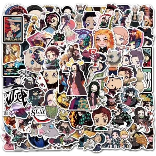 50 Pcs Anime Demon Slayer Kimetsu no YAIBA Stickers Waterproof PVC Skateboard Refrigerator Mobile Phone Guitar Boy Stickers