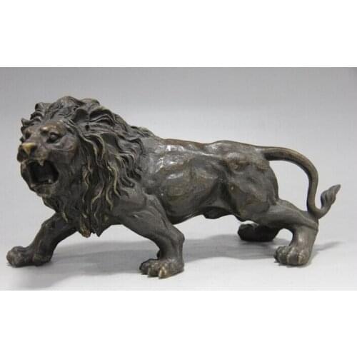 Bronze Pure Brass Good value Lucky China Bronze Copper Feng Shui talisman Evil Fu Foo Dog Lion statuaryroom