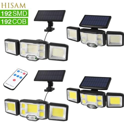 192 LED Solar Lights Outdoor 3 Head Motion Sensor Security Lamp 270° Wide Angle Illumination Waterproof Remote Control Wall Lamp