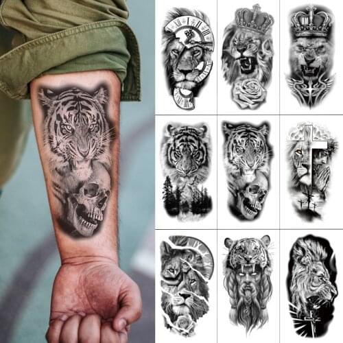Lion King Tattoo Temporary MenWomen Angel Body Art Fake Tatoo Animal Realistic Tribal Tiger Tattoo Sticker Arm Leg Sleeve Makeup