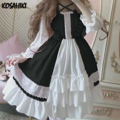 KOSAHIKI 2021 Japanese Kawaii Sweet Flare Sleeve Vestido Ruffle Cute Lolita Party Dresses Students Square Collar Clothes 11a113