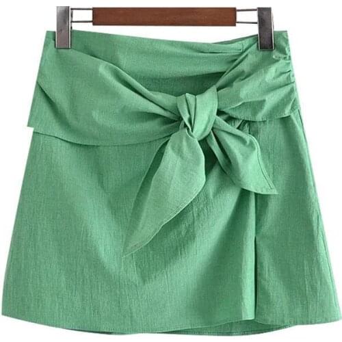 2021 Women Chic Fashion With Bow Mini Skirt Vintage High Waist Side Zipper Female Skirts Mujer