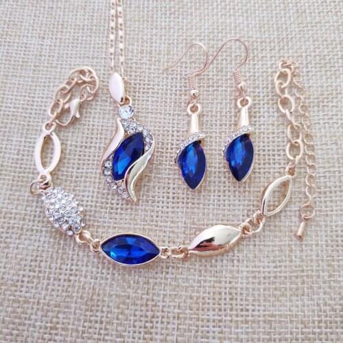 Fine Jewelry 925 Sterling Silver for Womens Wedding Angel Elf Jinbao Blue Necklace Earrings Bracelet Set yw041